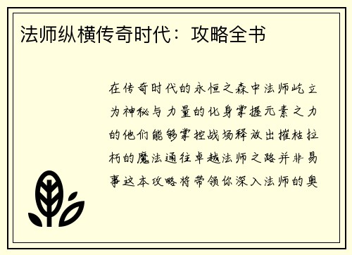 法师纵横传奇时代：攻略全书