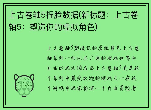 上古卷轴5捏脸数据(新标题：上古卷轴5：塑造你的虚拟角色)